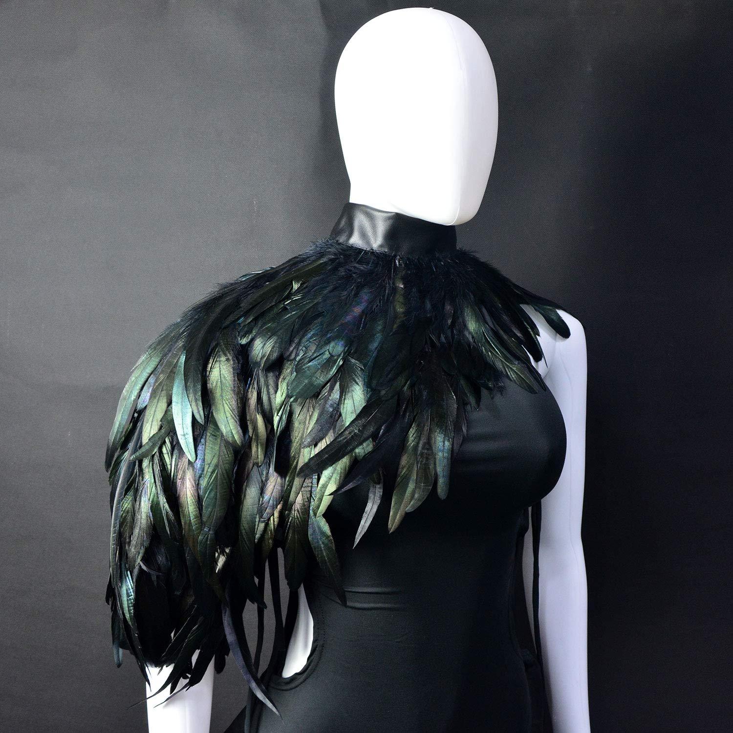 HOMELEX Feather Cape Shawl Costume Black Witch Wings Collar Adult Crow Neck - HOMELEX