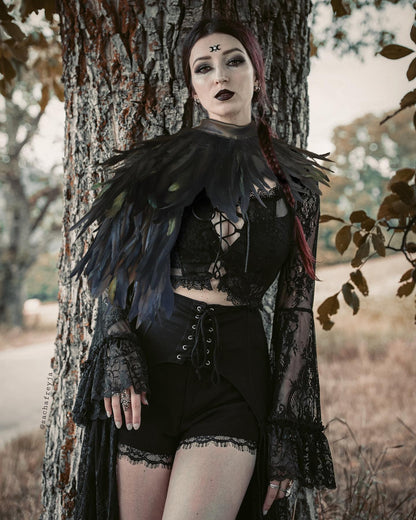 HOMELEX Feather Cape Shawl Costume Black Witch Wings Collar Adult Crow Neck - HOMELEX