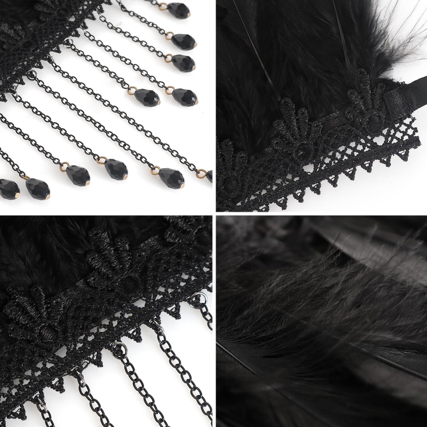 HOMELEX Gothic Victorian Black Natural Feather Collar Choker Halloween Shawl Cape - HOMELEX