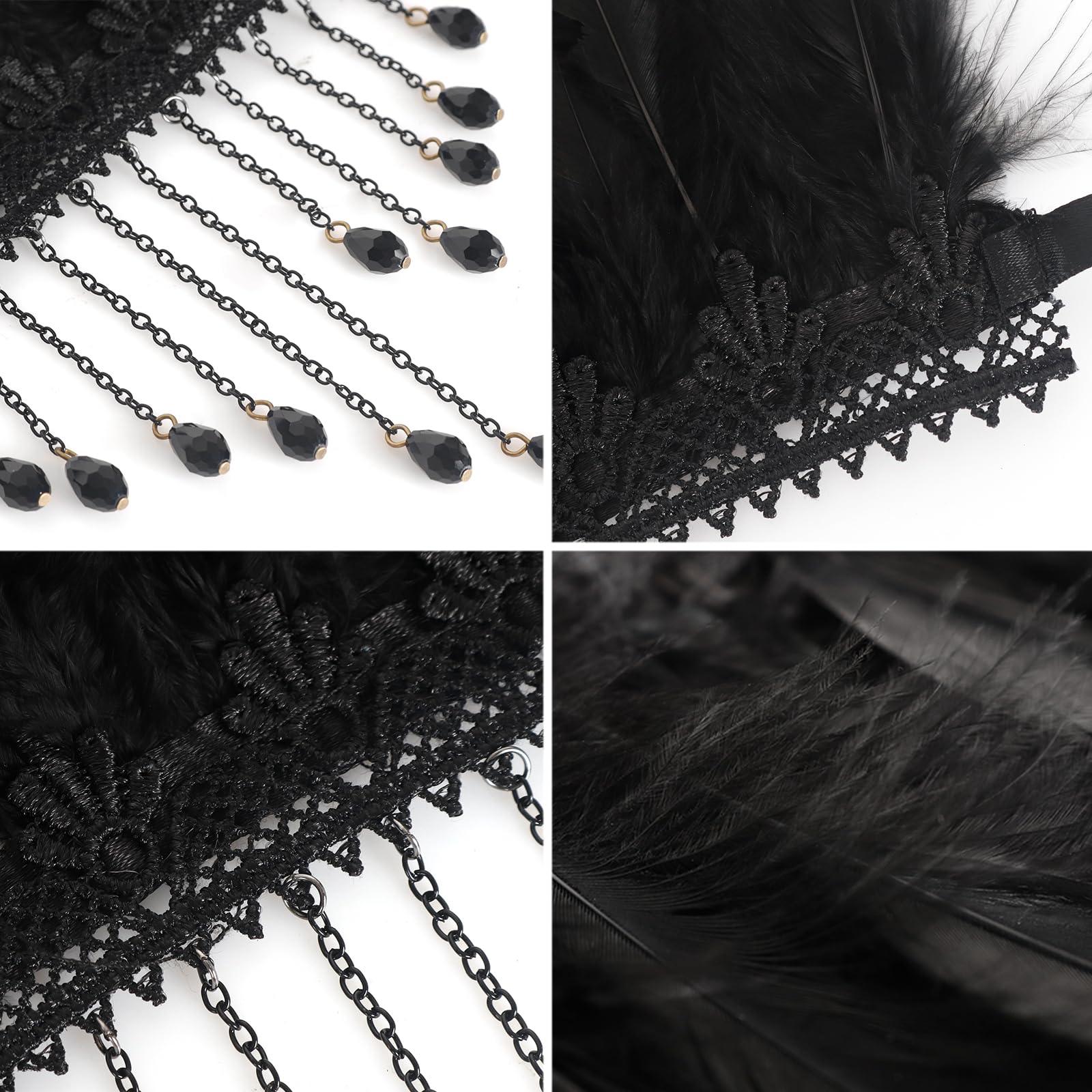 HOMELEX Gothic Victorian Black Natural Feather Collar Choker Halloween Shawl Cape - HOMELEX