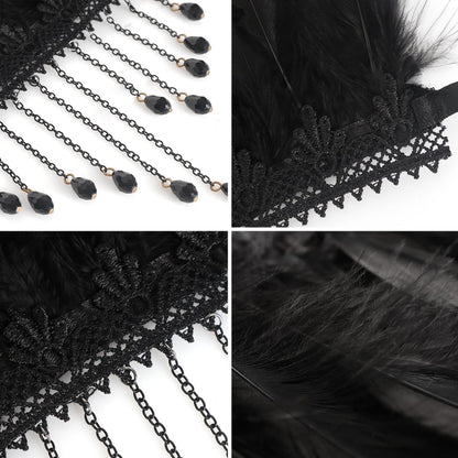 HOMELEX Gothic Victorian Black Natural Feather Collar Choker Halloween Shawl Cape - HOMELEX