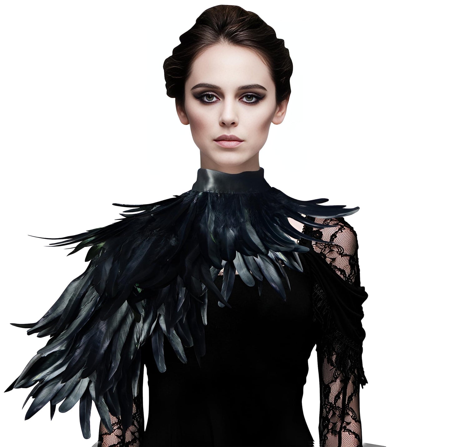 HOMELEX Feather Cape Shawl Costume Black Witch Wings Collar Adult Crow Neck - HOMELEX