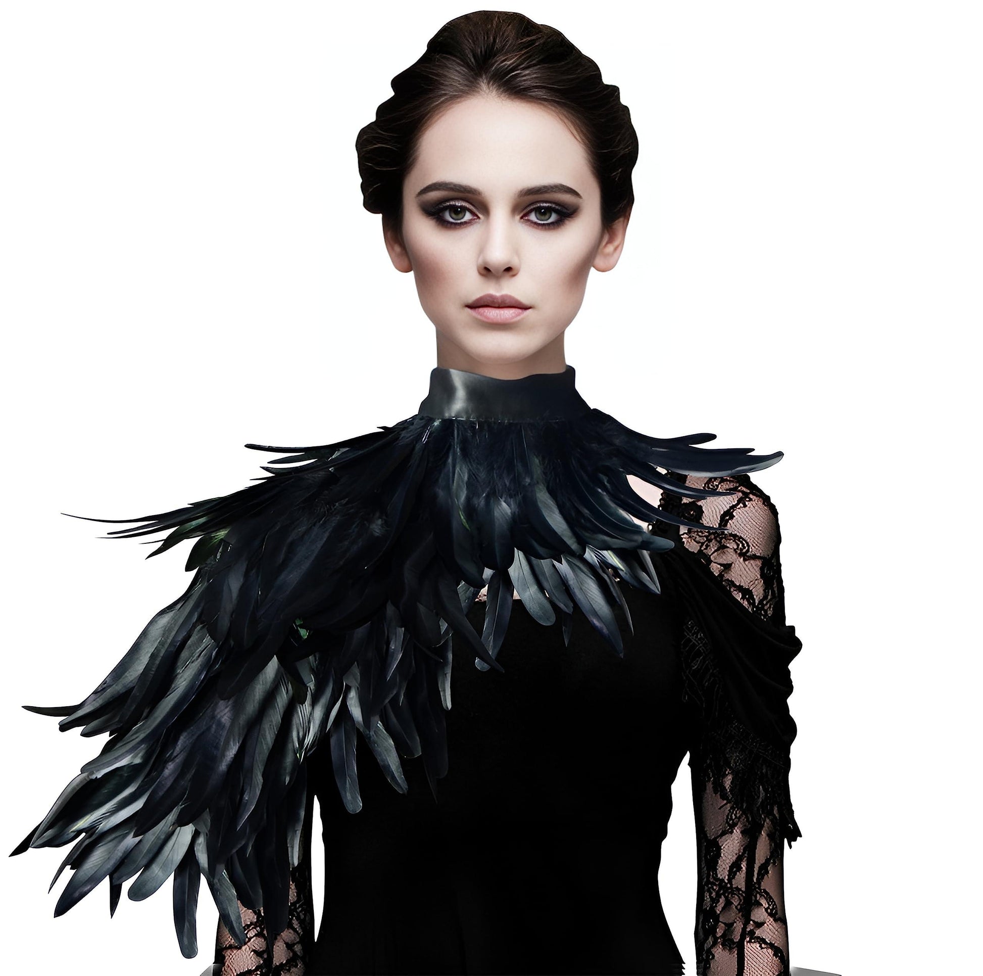 HOMELEX Feather Cape Shawl Costume Black Witch Wings Collar Adult Crow Neck - HOMELEX