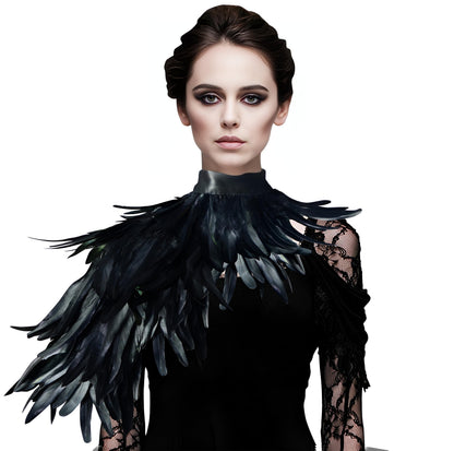 HOMELEX Feather Cape Shawl Costume Black Witch Wings Collar Adult Crow Neck - HOMELEX