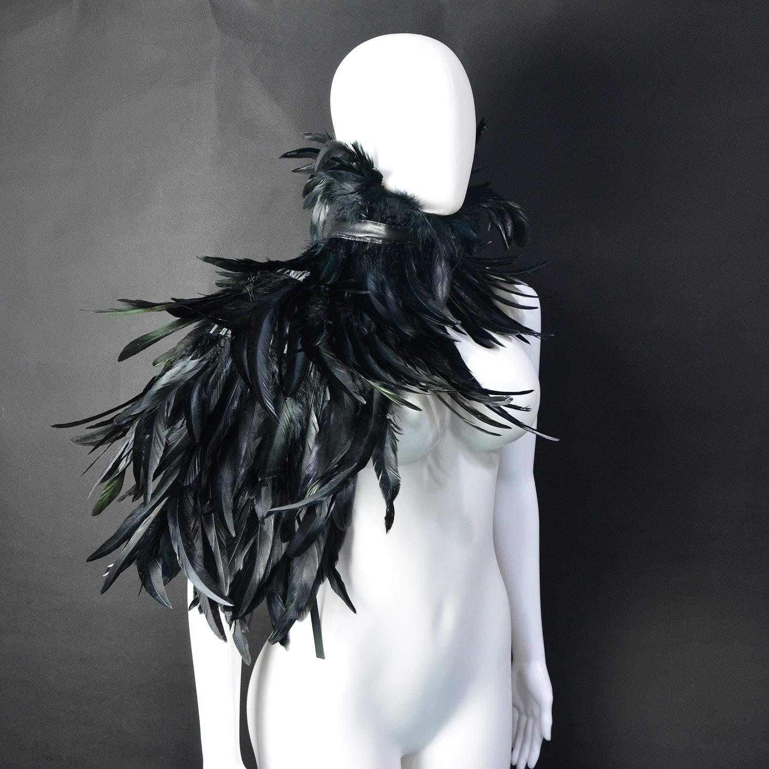 HOMELEX Black Witch Feather Collar Crow Shawl Costume Halloween Swan Wings Accessories Cape for Women - HOMELEX