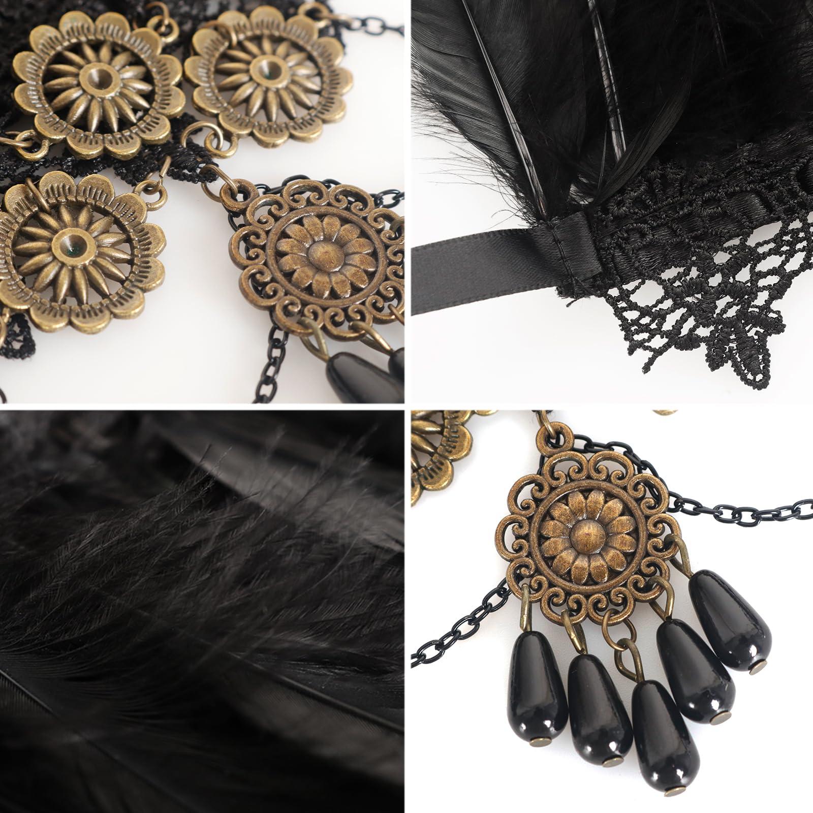 HOMELEX Gothic Victorian Black Natural Feather Collar Choker Halloween Shawl Cape - HOMELEX