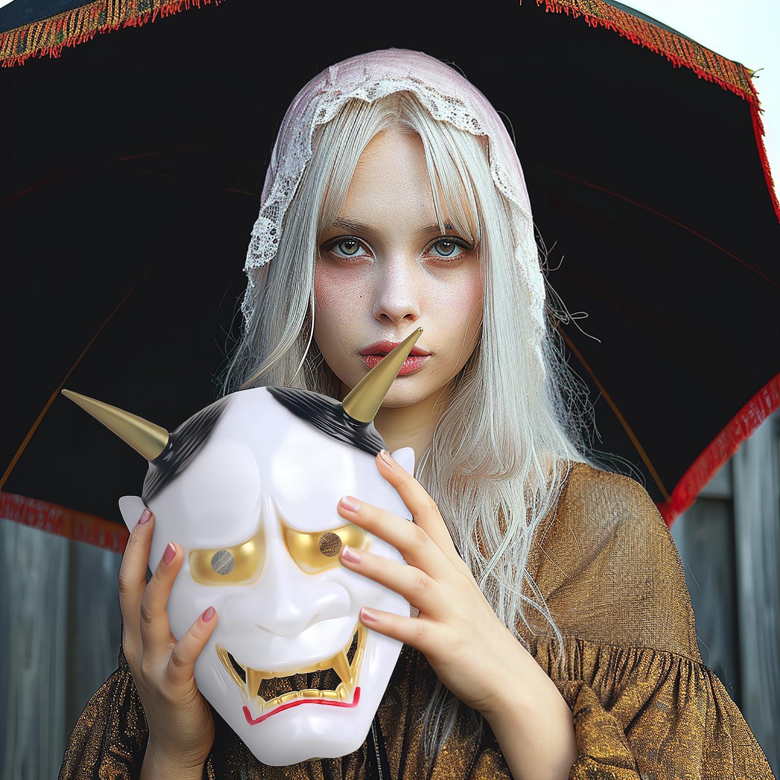 HOMELEX Samurai Hannya Oni Mask Japanese Airsoft Demon Cosplay Costume Prajna Ghostface Horror Props - HOMELEX