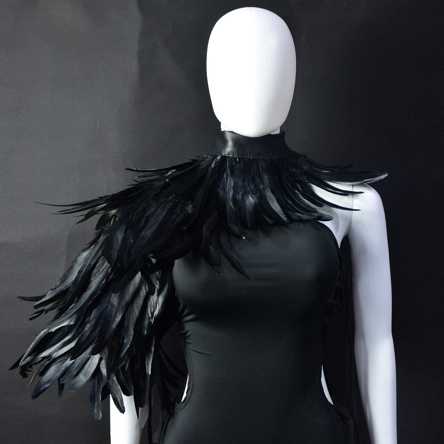 HOMELEX Feather Cape Shawl Costume Black Witch Wings Collar Adult Crow Neck - HOMELEX