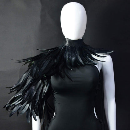 HOMELEX Feather Cape Shawl Costume Black Witch Wings Collar Adult Crow Neck - HOMELEX