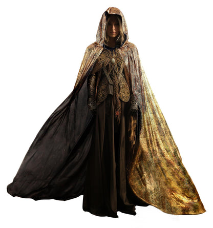 HOMELEX Black Witch Velvet Cloak Halloween Hooded Cape Queen King Robe Outfit Renaissance Medieval Costume - HOMELEX