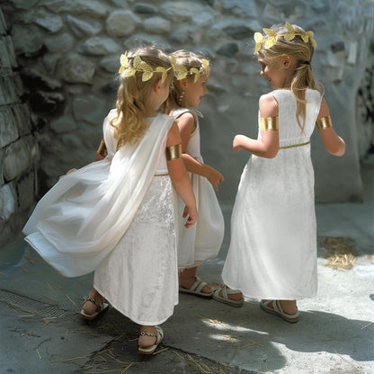 HOMELEX Greek Toga Costume for Kids Roman Crown Leaf Wreath Halloween Nobility Goddess Cosplay - HOMELEX