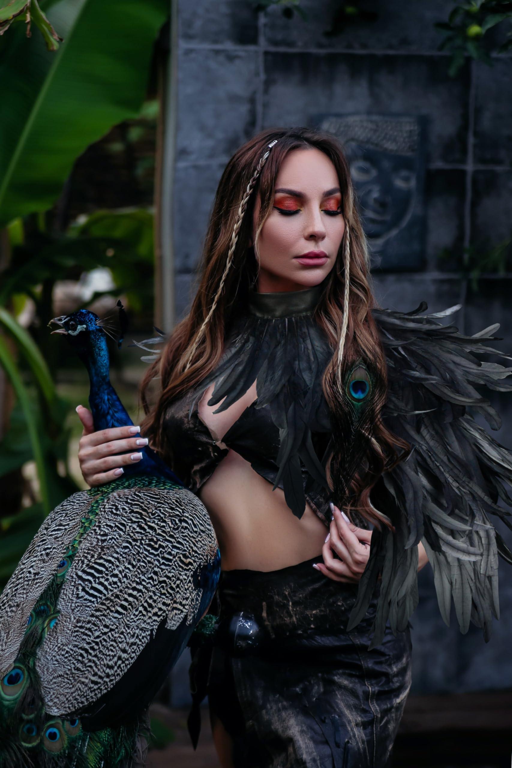 HOMELEX Feather Cape Shawl Costume Black Witch Wings Collar Adult Crow Neck - HOMELEX