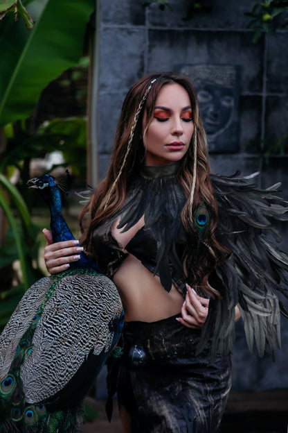 HOMELEX Feather Cape Shawl Costume Black Witch Wings Collar Adult Crow Neck - HOMELEX