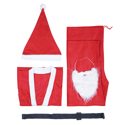 Santa Claus Costume with Hat, Beard, Belt, and Sack