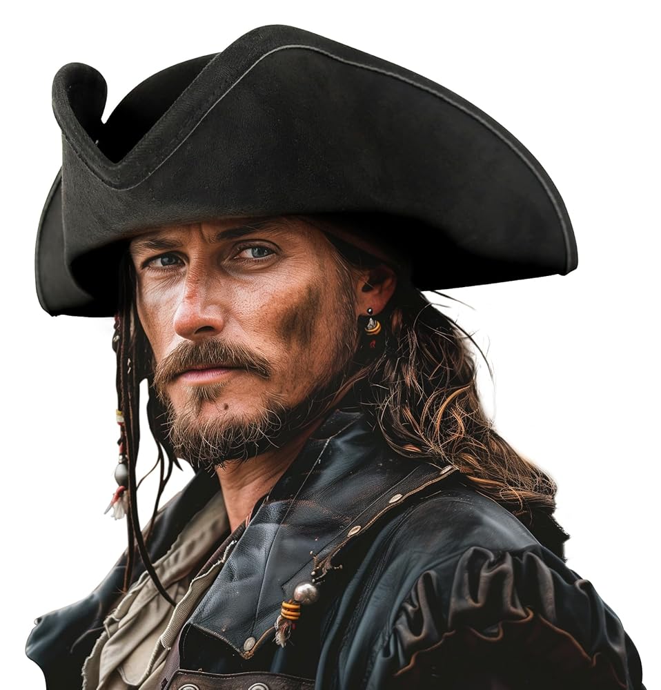 1pc Black Pirate Hat, Classic Three-Cornered Tricorne Hat with Wide Curved Brim and Structured Crown for Cosplay, Costume Parties and Themed Events