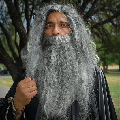 HOMELEX Wizard Beard And Wig - Halloween Funny Father Time Costume Accessory for Adults - HOMELEX