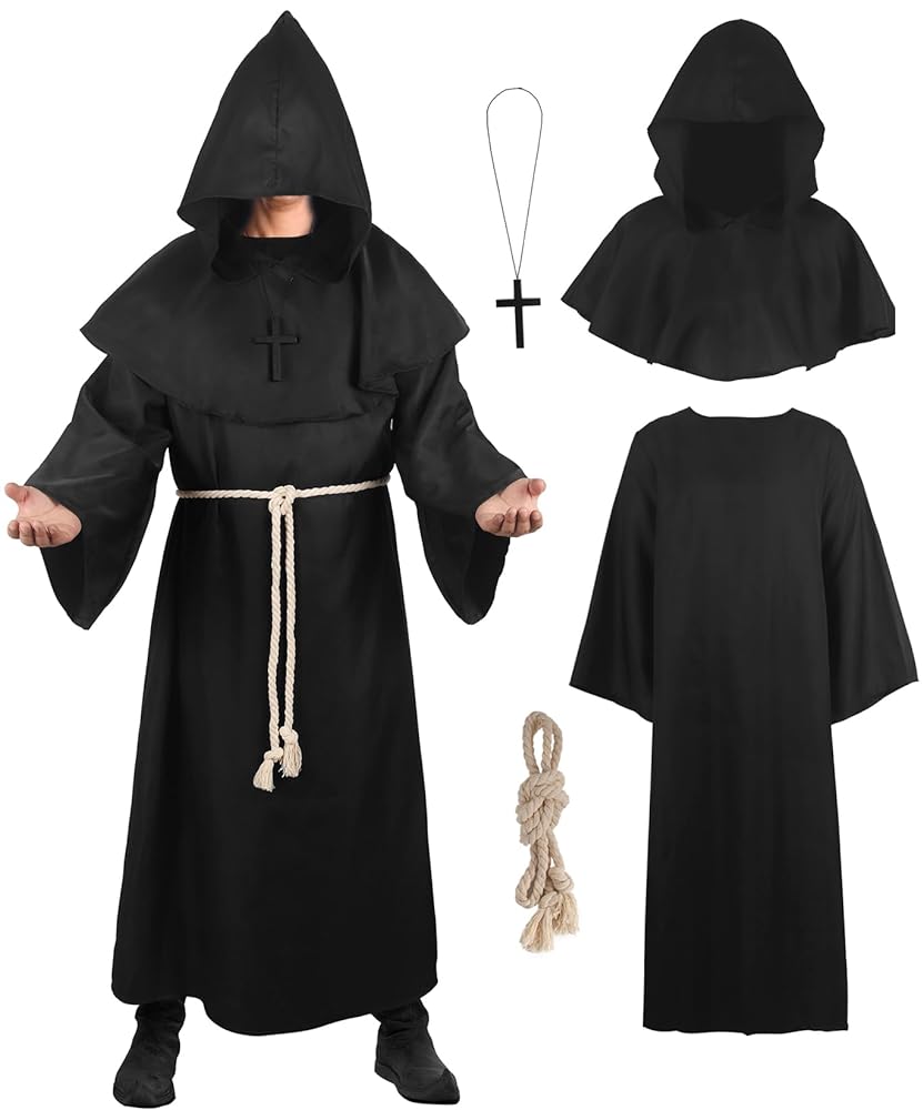 Black Hooded Monk Costume with Cross