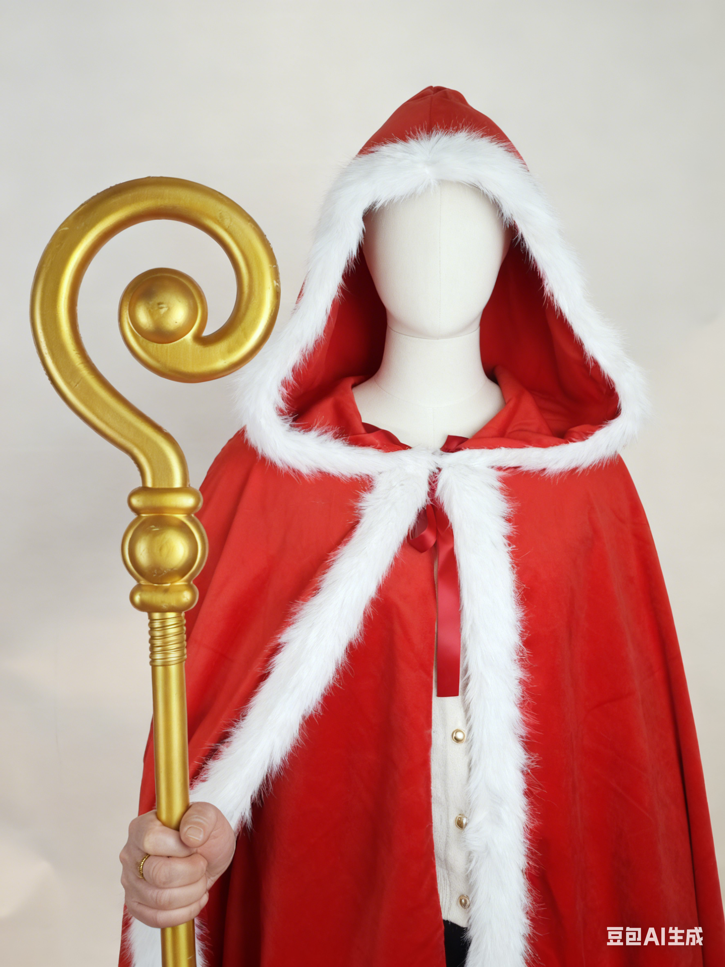 Red Carnival Cloak with Hood, Santa Claus Style