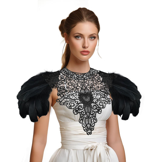 HOMELEX Shoulder Pad with Feathers Wings Halloween Witch Harness Carnival Costumes for Women Masquerade Raven Costume