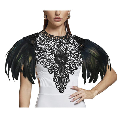 HOMELEX Shoulder Pad with Feathers Wings Halloween Witch Harness Carnival Costumes for Women Masquerade Raven Costume