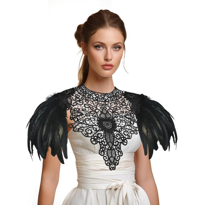 HOMELEX Shoulder Pad with Feathers Wings Halloween Witch Harness Carnival Costumes for Women Masquerade Raven Costume