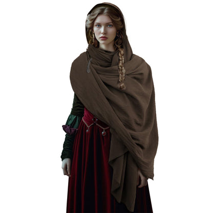 HOMELEX Medieval Black Padme Cape Shawl Post Apocalyptic Cloak Black Hooded Cowl