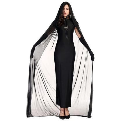 HOMELEX Black Witch Velvet Cloak Halloween Hooded Cape Queen King Robe Outfit Renaissance Medieval Costume