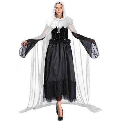 HOMELEX Black Witch Velvet Cloak Halloween Hooded Cape Queen King Robe Outfit Renaissance Medieval Costume