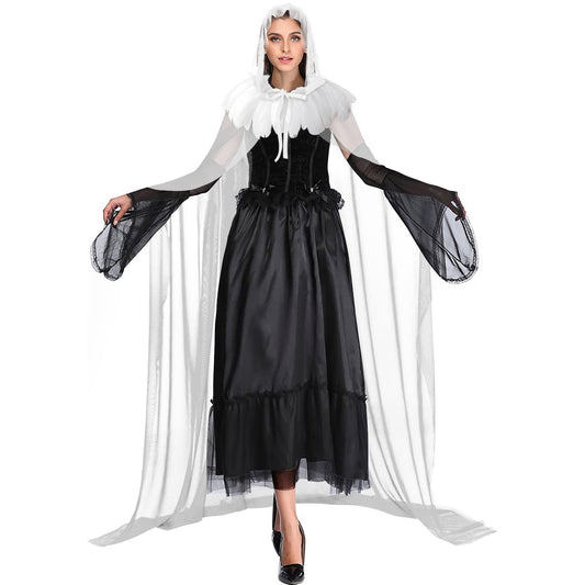 HOMELEX Black Witch Velvet Cloak Halloween Hooded Cape Queen King Robe Outfit Renaissance Medieval Costume