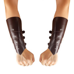 Medieval PU Leather Bracers – Renaissance Viking Arm Guards with Buckle Straps, Brown or Black Costume Accessories