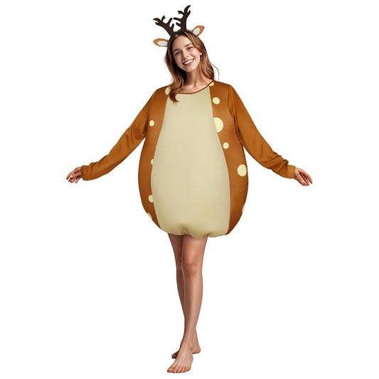 HOMELEX Brown Deer Costume Unisex Adult Woman Halloween Animals Jumpsuit One-Piece with Deer Hair Bands