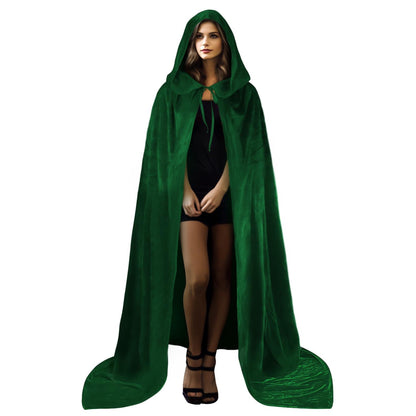 HOMELEX Black Witch Velvet Cloak Halloween Hooded Cape Queen King Robe Outfit Renaissance Medieval Costume