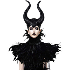 HOMELEX Evil Queen Feather Horns Costume for Women, Black Horn Headpiece & Feather Collar Shawl Set