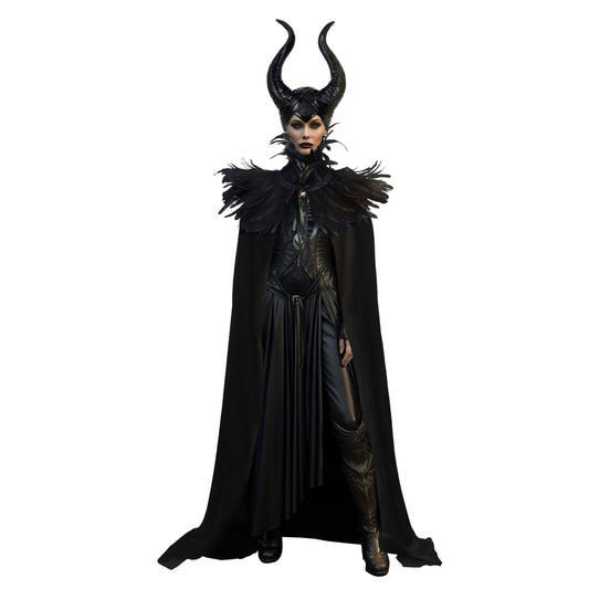 HOMELEX Evil Queen Horns with Feather Cape Shawl Set Black Halloween Costume for Women - HOMELEX