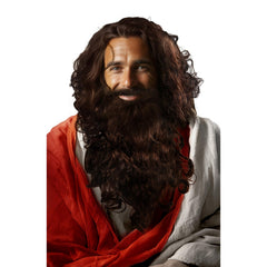 Dark Brown Long Wig and Full Beard Costume Accessory