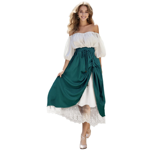 HOMELEX Renaissance Faire Skirt for Women - Plus Size Double-Layer Long Pirate Cosplay Victorian Costume