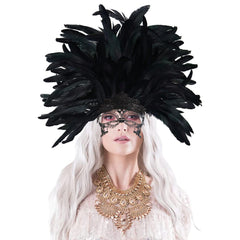 HOMELEX Masquerade Mask for Women with Feathers Halloween Mardi Gras Cosplay Party Costume (Black-1)