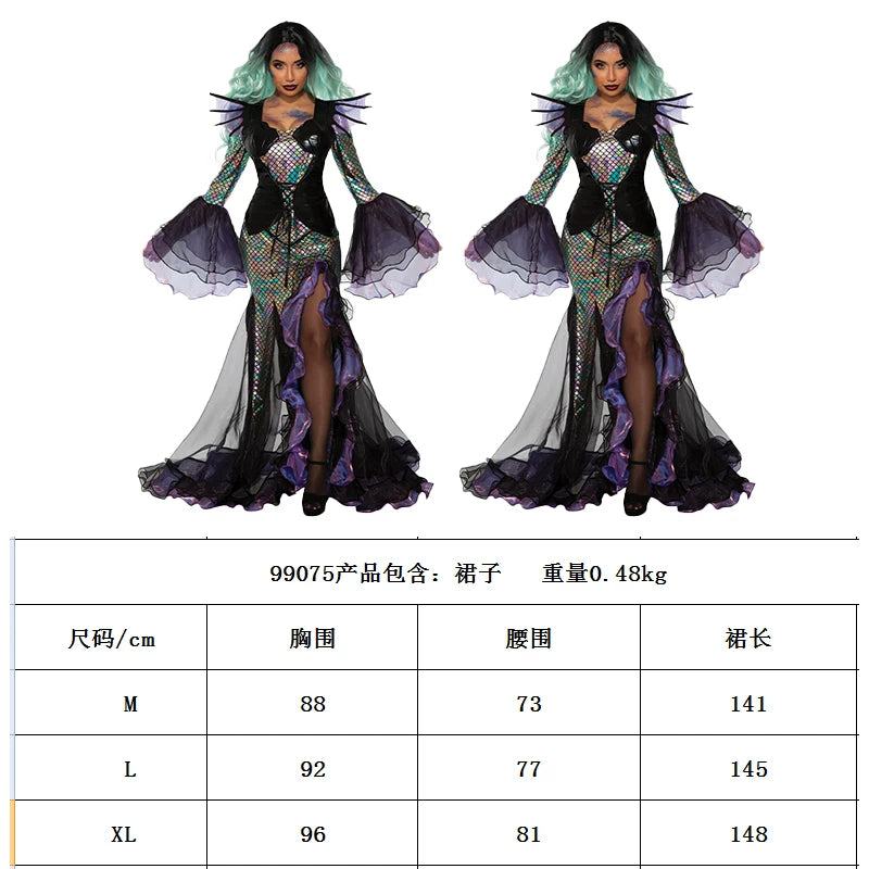 Long Gothic Witch Costume Dress for Halloween