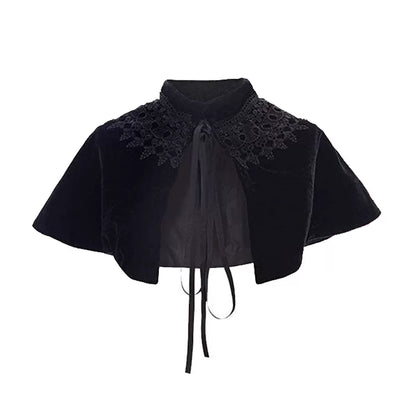 Black costume cape with collar and ties