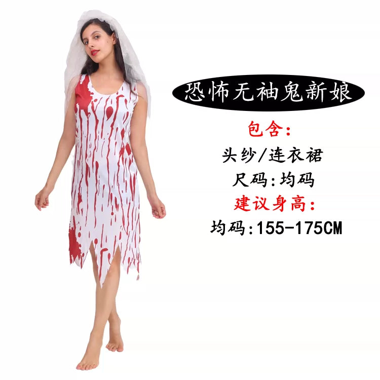 Halloween Ghost Costume with Dress and Veil