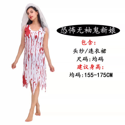 Halloween Ghost Costume with Dress and Veil