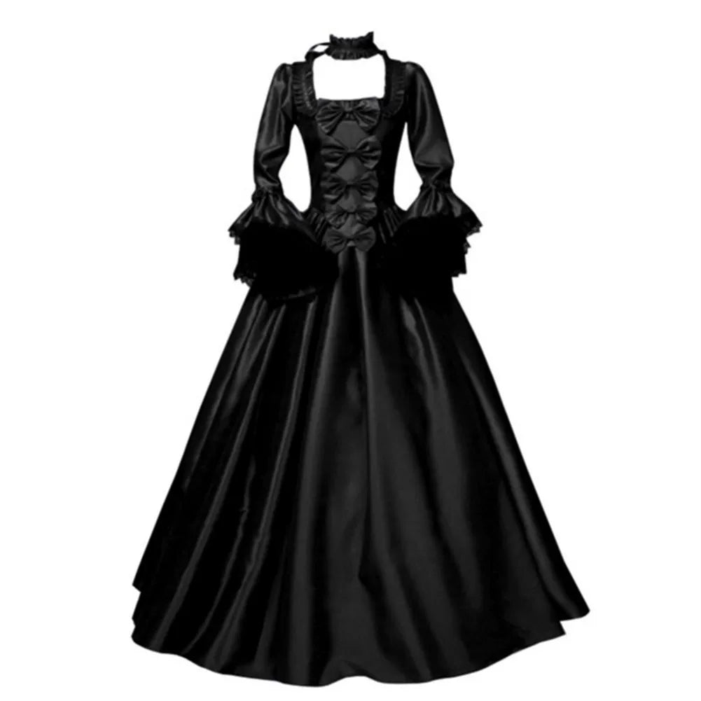 Gothic-Style Dress with Ruffles and Bows