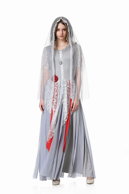 Gothic Ghost Costume with Long Veil and Lace