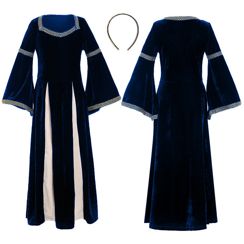 Medieval-Style Maxi Dress with Flared Sleeves