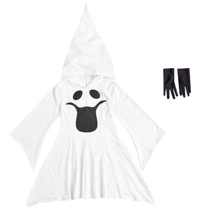 Ghost costume with hood, dress with gloves
