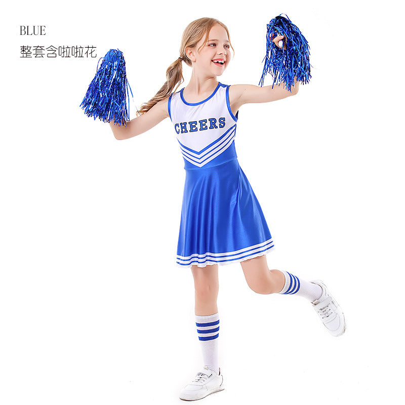 Cheerleading Costume with Pom-Poms and Knee-High Socks