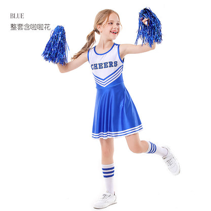 Cheerleading Costume with Pom-Poms and Knee-High Socks