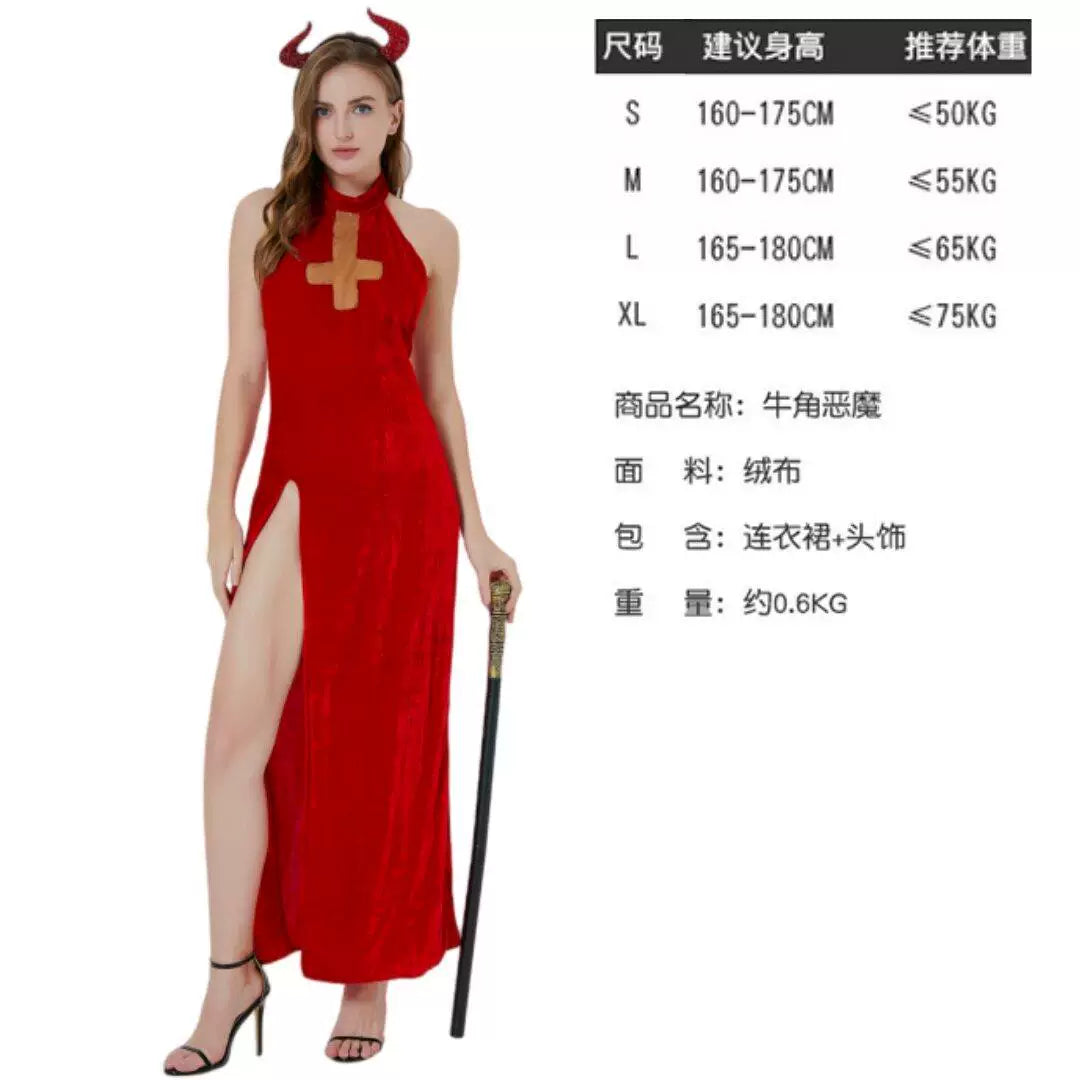 Devil Cosplay Costume: Velvet Dress with Slit