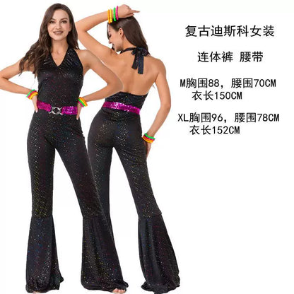 Sequined disco jumpsuit with flared pants