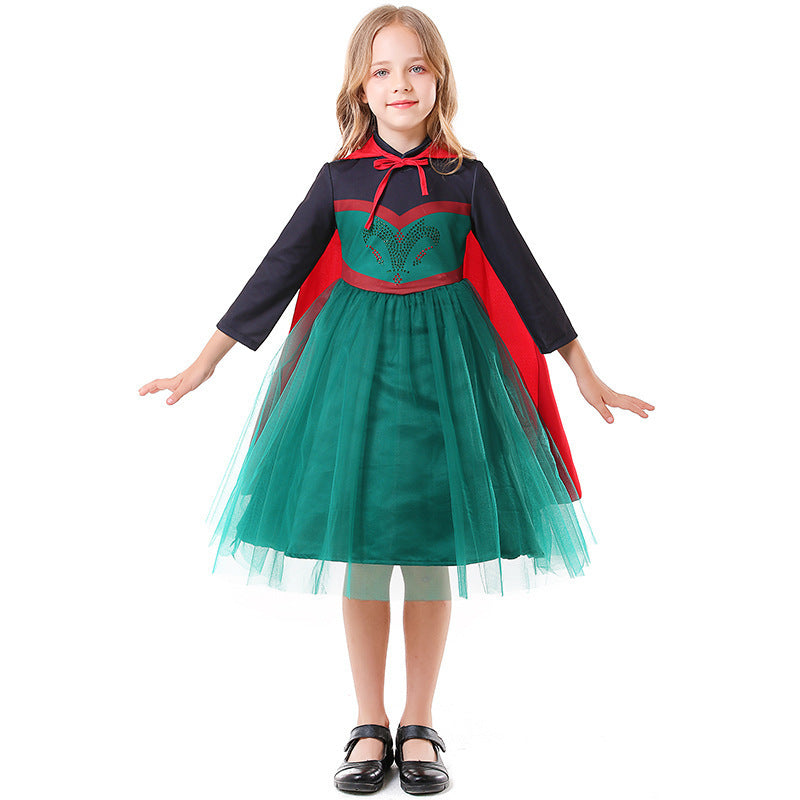 Children’s costume dress with a red cape, fairy-tale look